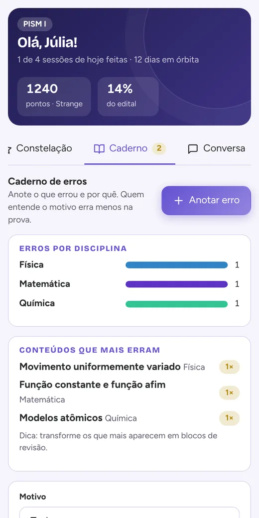 Caderno de erros para a revisão